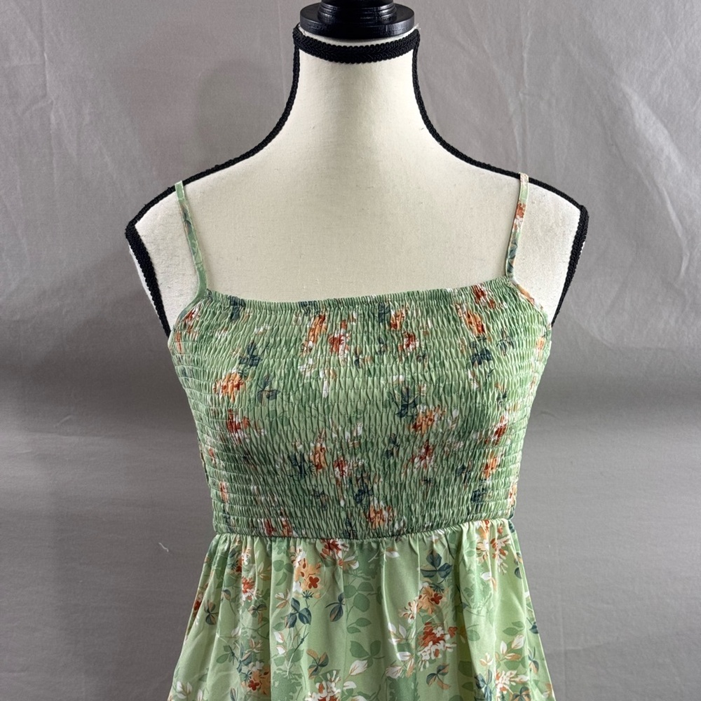 LAST ONE 🔥 Boho Floral Print Ruffle Hem Cami Dress Midi Green - Picture 7 of 9